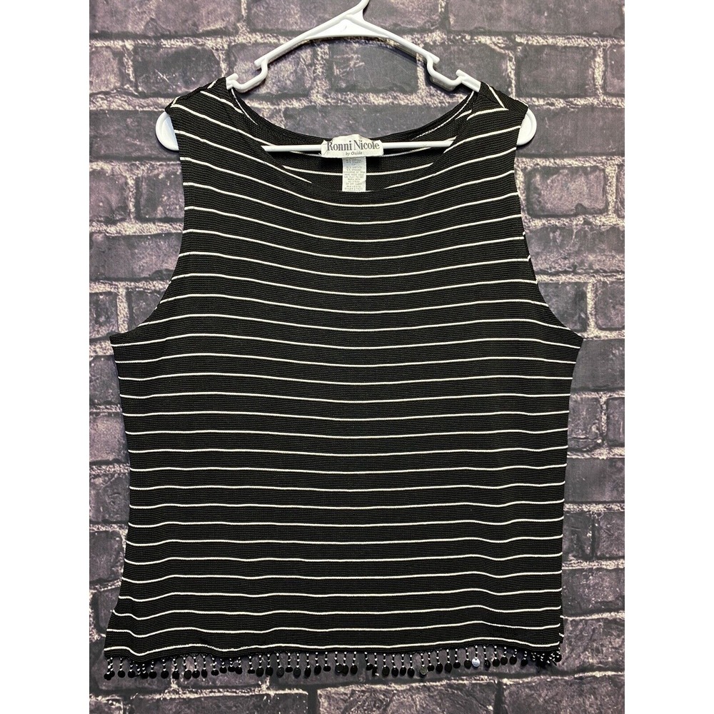 Ronnie Nicole by Ouida Sleeveless Top Womens 16 Black White Striped Knit Classic
